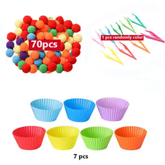 ELMAS Rainbow Counting Pompoms Sorting Cup Toys