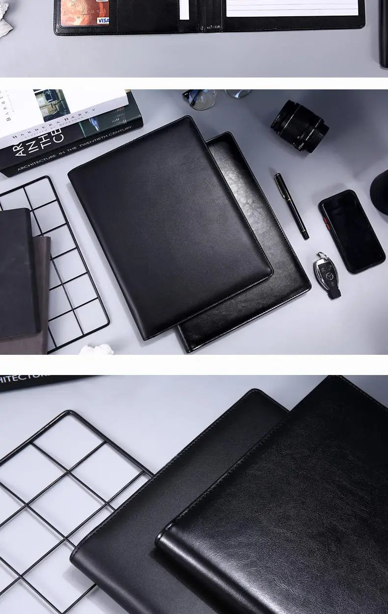 ELMAS Premium Black Leather Executive Portfolio Folder - Al Masam Stationery LLC