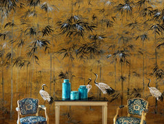 ELMAS Custom 3D Wallpaper Mural Bamboo Leaf Crane Decor - Al Masam Stationery LLC
