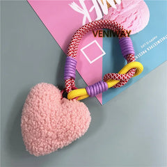 ELMAS Heart Plush Keychain with Colorful Lanyard