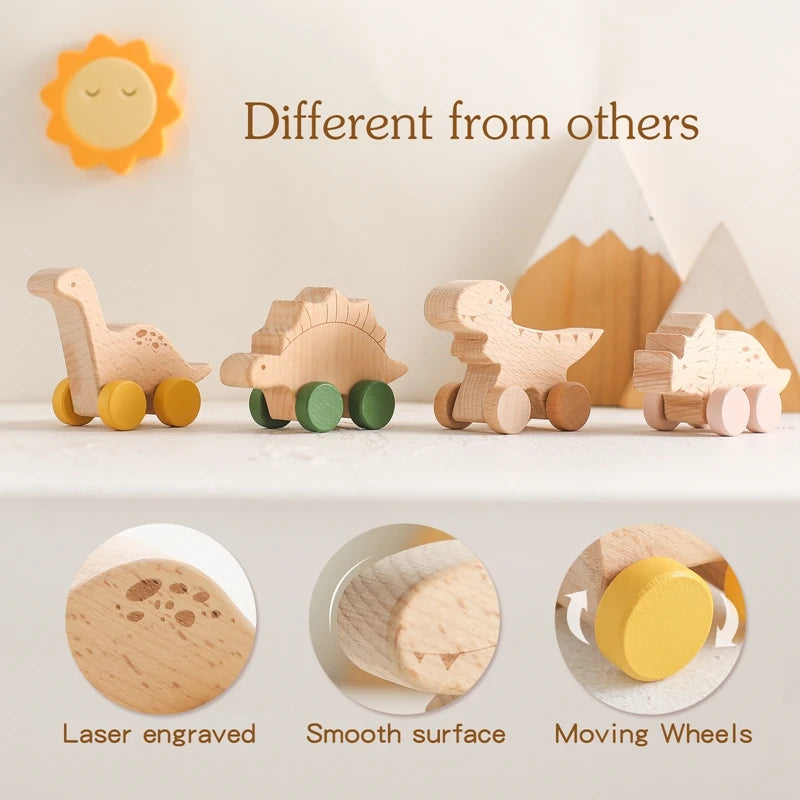 ELMAS: Baby Beech Wooden Block Dinosaur Trolley Toy - Al Masam Stationery LLC