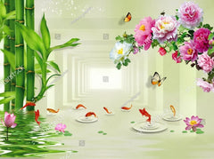 ELMAS Custom Photo Wallpaper Bamboo Leaf Lotus 3D Wall - Al Masam Stationery LLC
