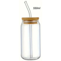 ELMAS Stylish Glass Cups with Bamboo Lids & Straw