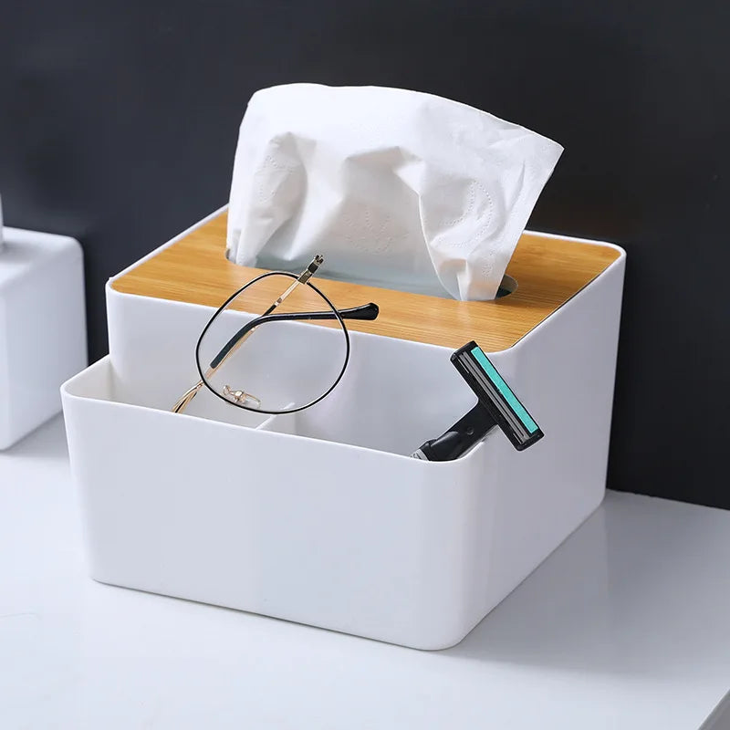 ELMAS Modern Tissue Box with Wooden Lid for Home & Car - Al Masam Stationery LLC