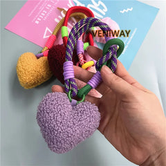 ELMAS Heart Plush Keychain with Colorful Lanyard