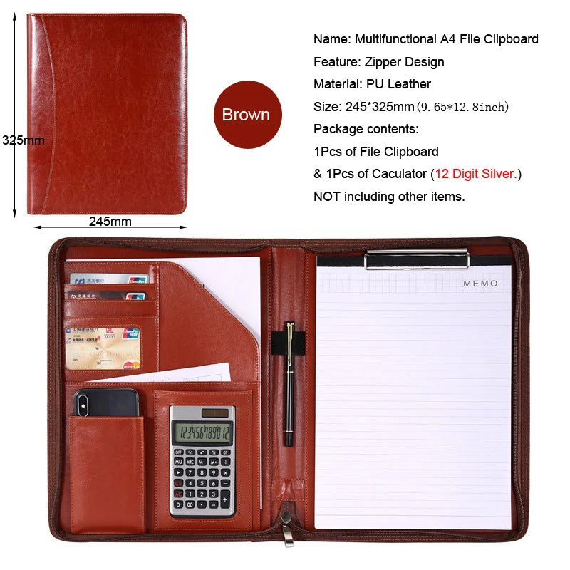 ELMAS A4 Leather Executive Zippered Portfolio Folder - Al Masam Stationery LLC