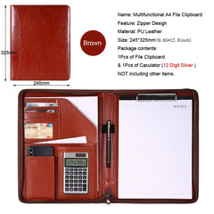 ELMAS A4 Leather Executive Zippered Portfolio Folder