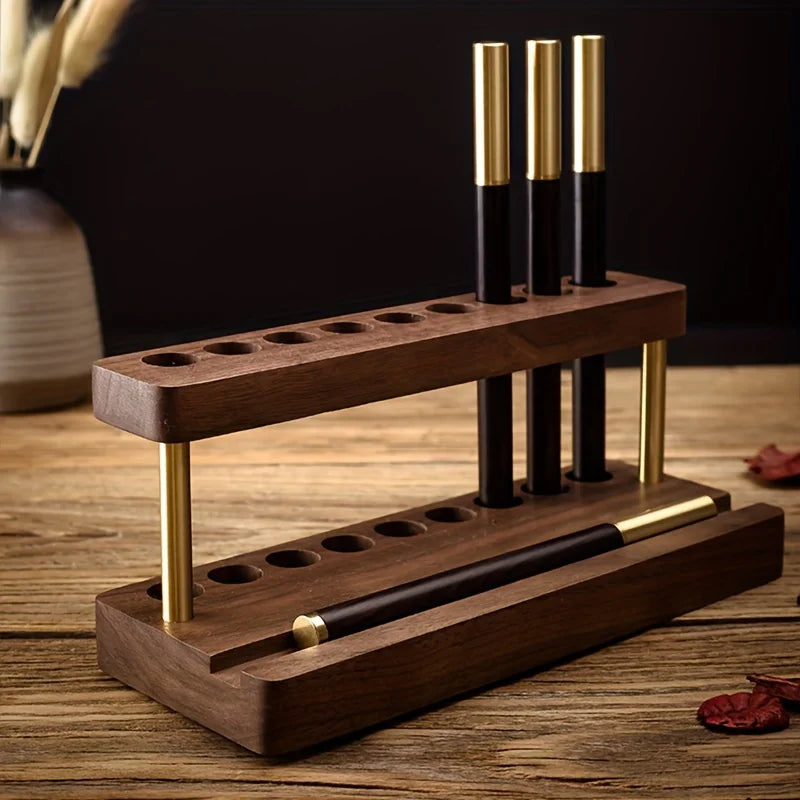 ELMAS Elegant Walnut Wood Desk Organizer & Phone Stand - Al Masam Stationery LLC