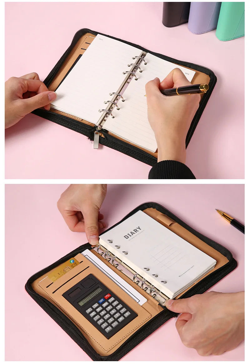 ELMAS Stylish A6 Leather Binder Planner with Calculator - Al Masam Stationery LLC