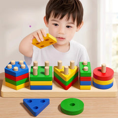 ELMAS Montessori Wooden Sorting Stacking Puzzle for Kids