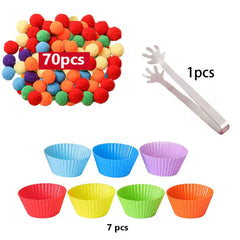 ELMAS Rainbow Counting Pompoms Sorting Cup Toys