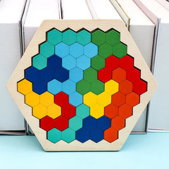 ELMAS Wooden Hexagon Puzzle Montessori Brain Teaser Toy