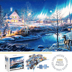 ELMAS 1000 Pieces Snow Night Aurora Jigsaw Puzzle Fun