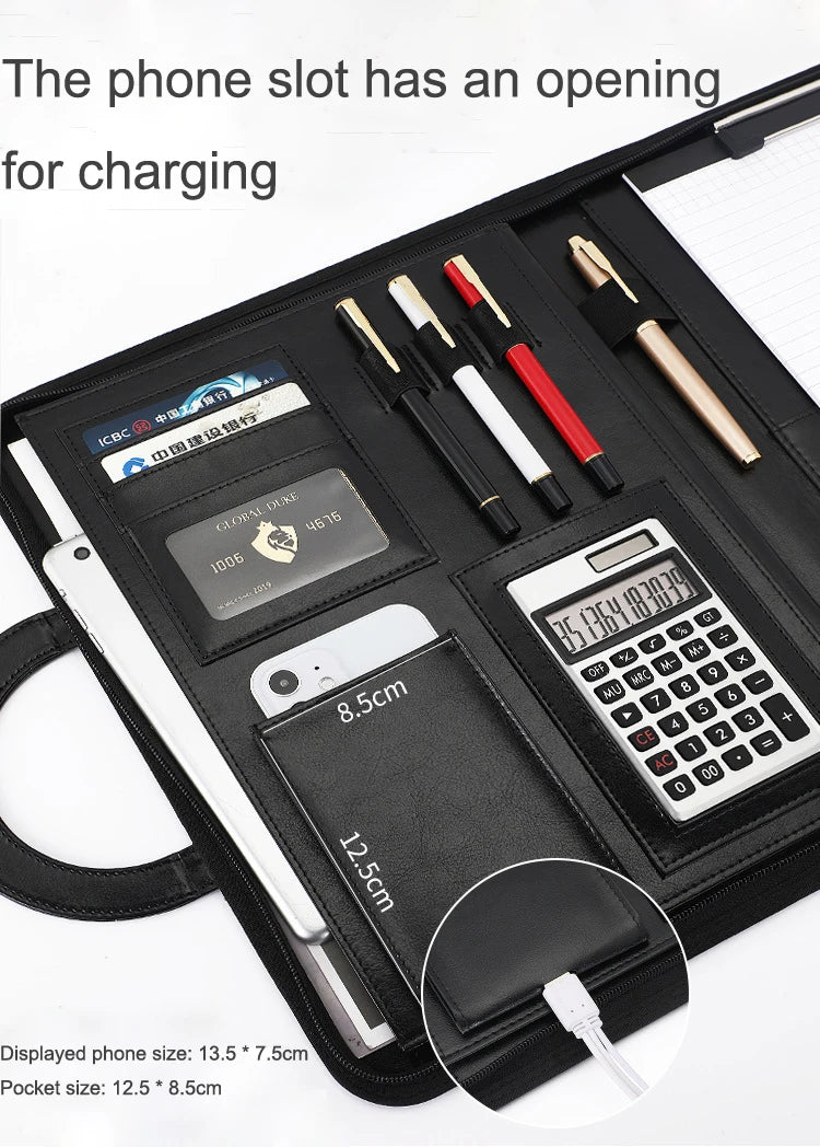 ELMAS Stylish A4 Leather Portfolio Organizer for Professionals - Al Masam Stationery LLC