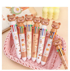 ELMAS Kawaii Teddy Bear Multi-Color Press Pen Set