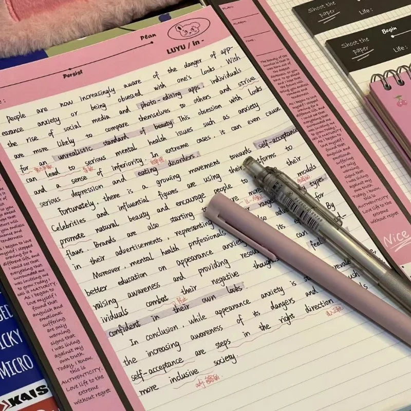 ELMAS Milk Salty Black Pink B5 Tearable Kawaii Notebook - Al Masam Stationery LLC