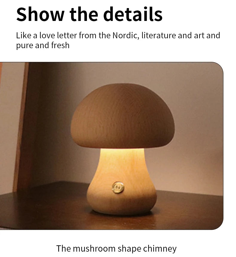 ELMAS Touch Control Wooden Mushroom Bedside Lamp - Al Masam Stationery LLC