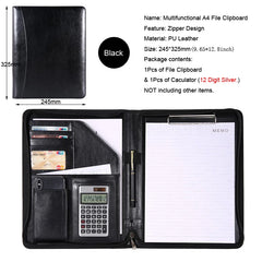 ELMAS A4 Leather Executive Zippered Portfolio Folder