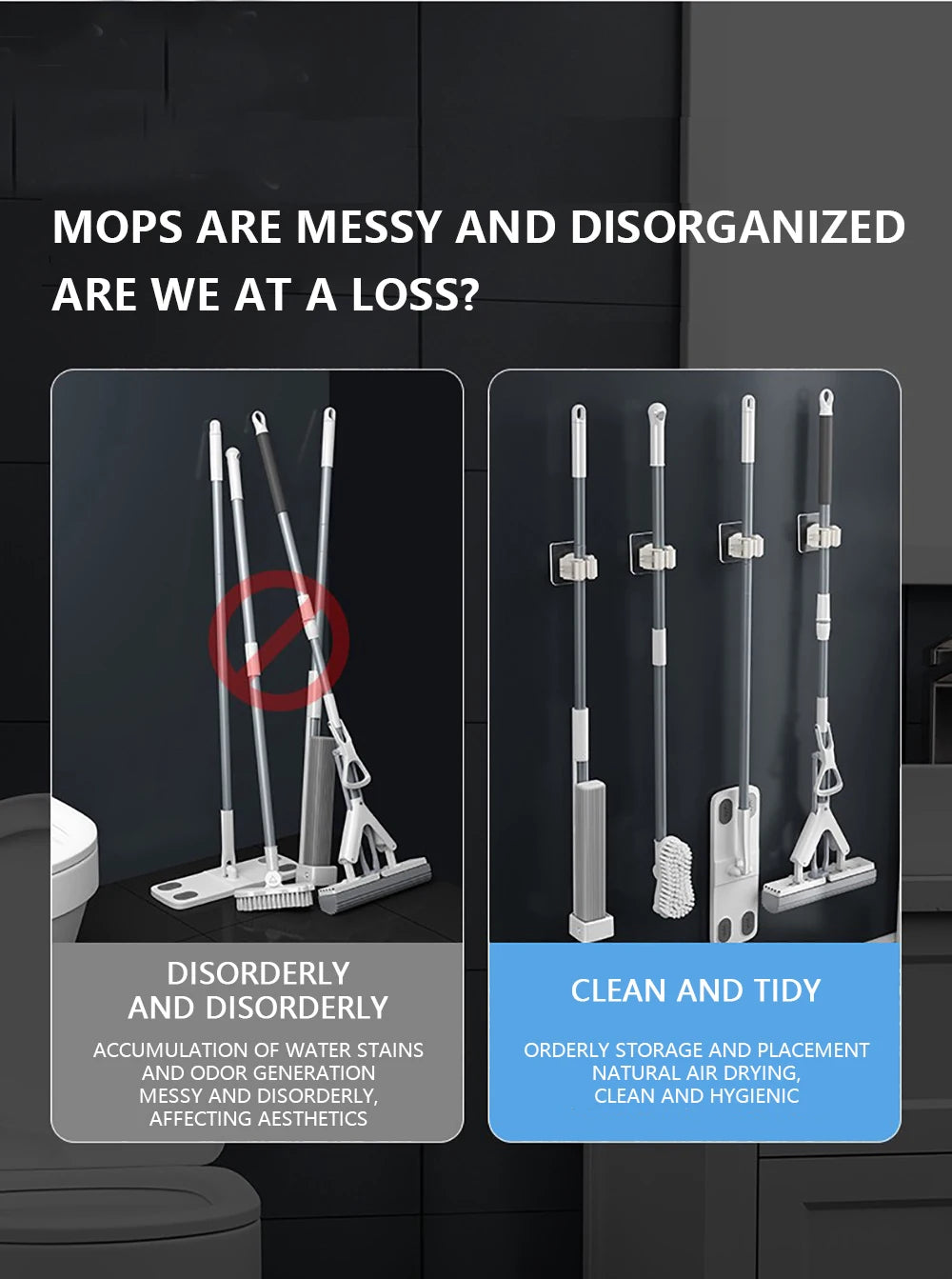 ELMAS Mop Hanger 4 Pack Broom Holder Wall Mount Storage - Al Masam Stationery LLC