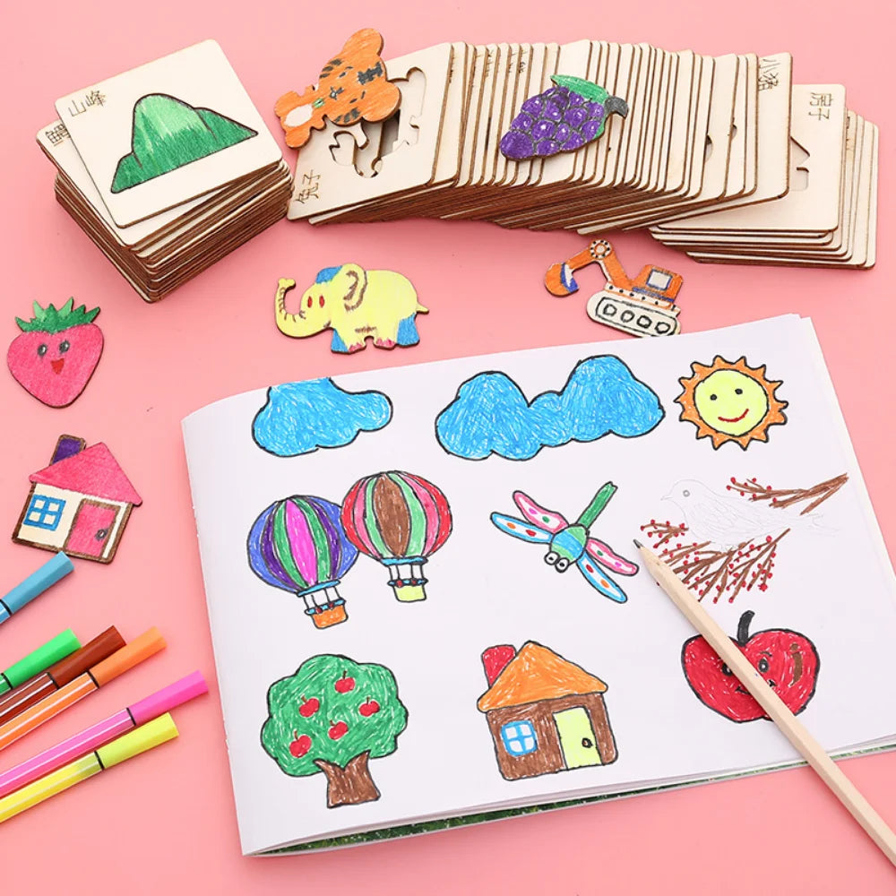 ELMAS Creative 20pc Wooden Stencils for Kids' Art - Al Masam Stationery LLC