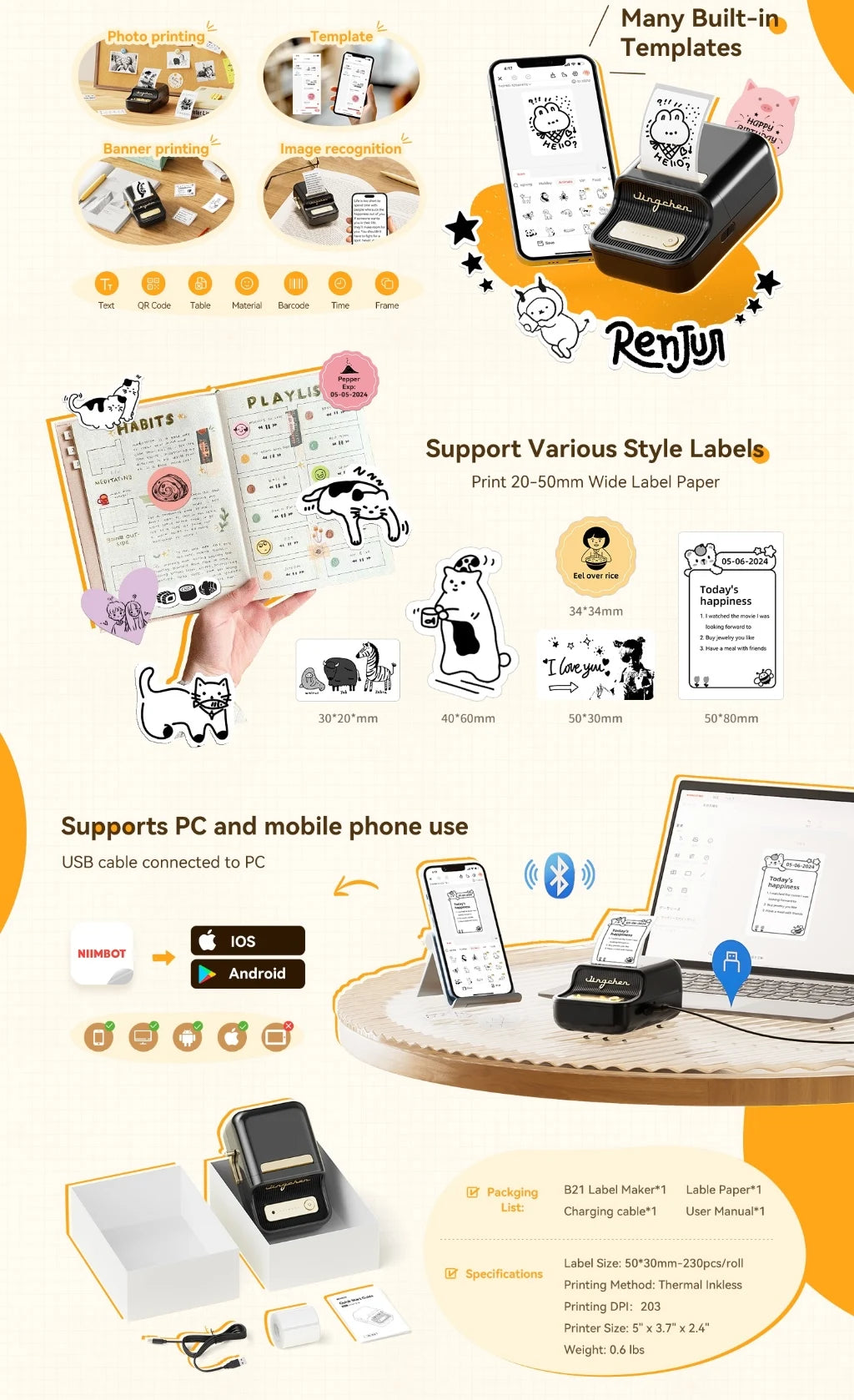 ELMAS Wireless Mini Thermal Label Printer for Home & DIY - Al Masam Stationery LLC