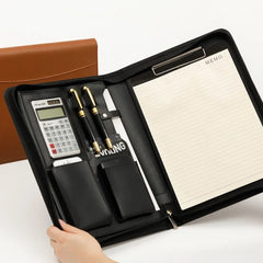 ELMAS A4 Leather Executive Zippered Portfolio Folder