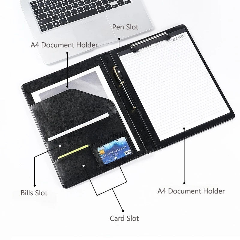 ELMAS Premium Leather A4 Portfolio Organizer - Black - Al Masam Stationery LLC