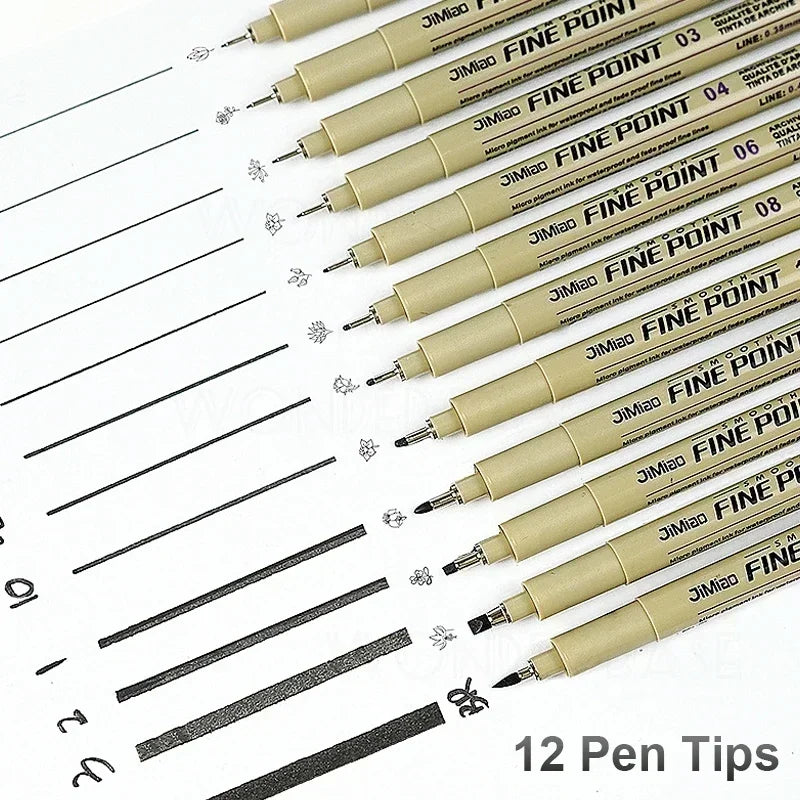 ELMAS 12 Nib Micron Ink Markers for Precision Art - Al Masam Stationery LLC