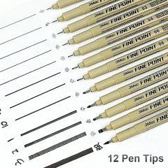 ELMAS 12 Nib Micron Ink Markers for Precision Art