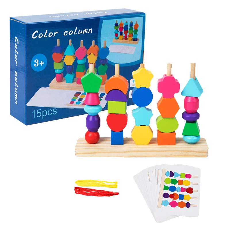 ELMAS Montessori Wooden Beads Sequencing Toy Set Fun - Al Masam Stationery LLC