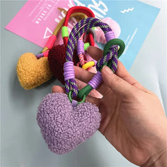 ELMAS Heart Plush Keychain with Colorful Lanyard