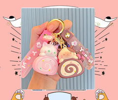 ELMAS Kawaii Cat Egg Roll Key Chain - Cute & Trendy!