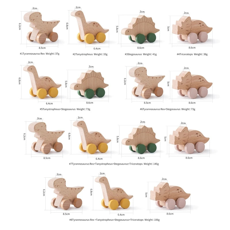 ELMAS: Baby Beech Wooden Block Dinosaur Trolley Toy - Al Masam Stationery LLC
