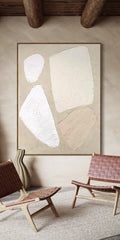 ELMAS Large Abstract Beige and White Wall Art Decor