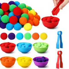 ELMAS Rainbow Counting Pompoms Sorting Cup Toys