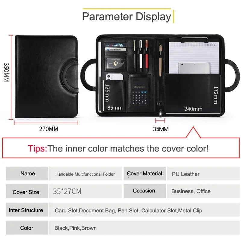 ELMAS Stylish A4 Leather Portfolio Organizer for Professionals - Al Masam Stationery LLC