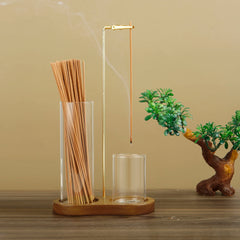 2 in 1 Incense Holder for Sticks Anti-Ash Flying Incense Burne with Removable Glass Ash Catcher and Incense Sticks Organizer