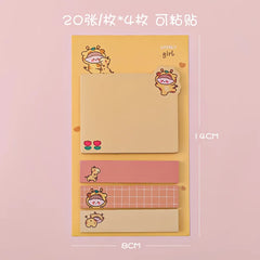 ELMAS Cute Kawaii Animal Sticky Notes & Memo Pad Set