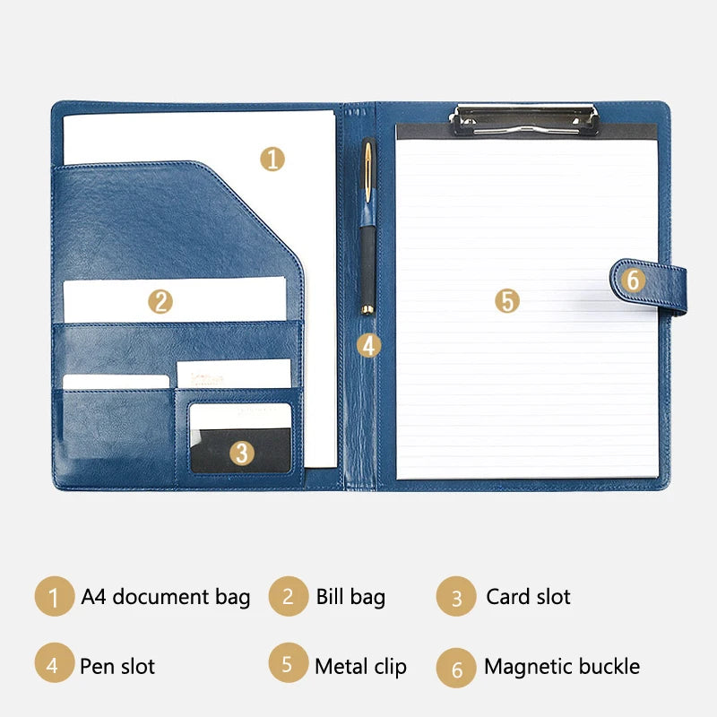 ELMAS Executive Black Leather Padfolio Organizer - Al Masam Stationery LLC