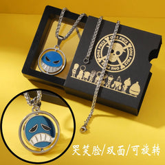 New anime One Piece Luffy necklace men and women straw hat Ace around metal pendant Luo logo sweater chain birthday gift