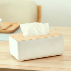 ELMAS Modern Tissue Box with Wooden Lid for Home & Car