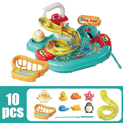 Children Puzzle Pretend Play Toys Dishwashing Basin Toys Gift Kitchen Interactive Toys 2-in-1 Slide Fishing Montessori Toys