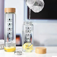 ELMAS 1000ml Stylish Glass Water Bottle with Time Markers