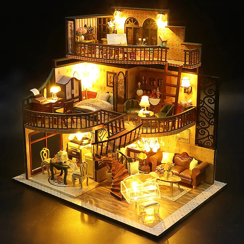 ELMAS Enchanting 3D Wooden Dollhouse Kit with Lights - Al Masam Stationery LLC