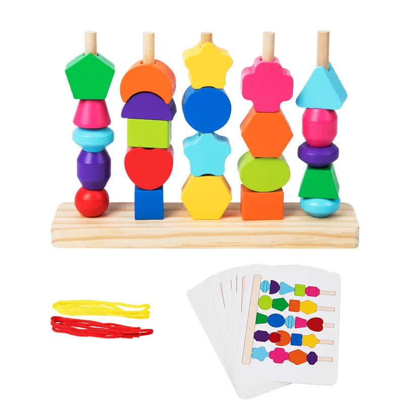 ELMAS Montessori Wooden Beads Sequencing Toy Set Fun - Al Masam Stationery LLC