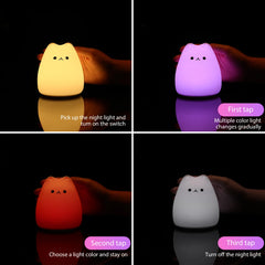 ELMAS Adorable Cat Night Light - 7-Color Touch Lamp