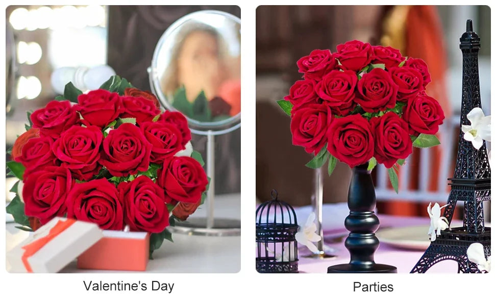 ELMAS 50 Pcs Velvet Rose Artificial Flowers for Decor - Al Masam Stationery LLC