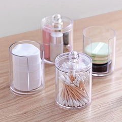 ELMAS Cotton Swab Organizer Bamboo Cover Acrylic Box