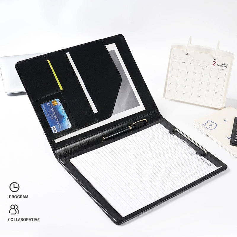 ELMAS Premium Leather A4 Portfolio Organizer - Black - Al Masam Stationery LLC