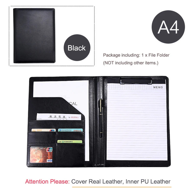 ELMAS Premium Black Leather Executive Portfolio Folder - Al Masam Stationery LLC